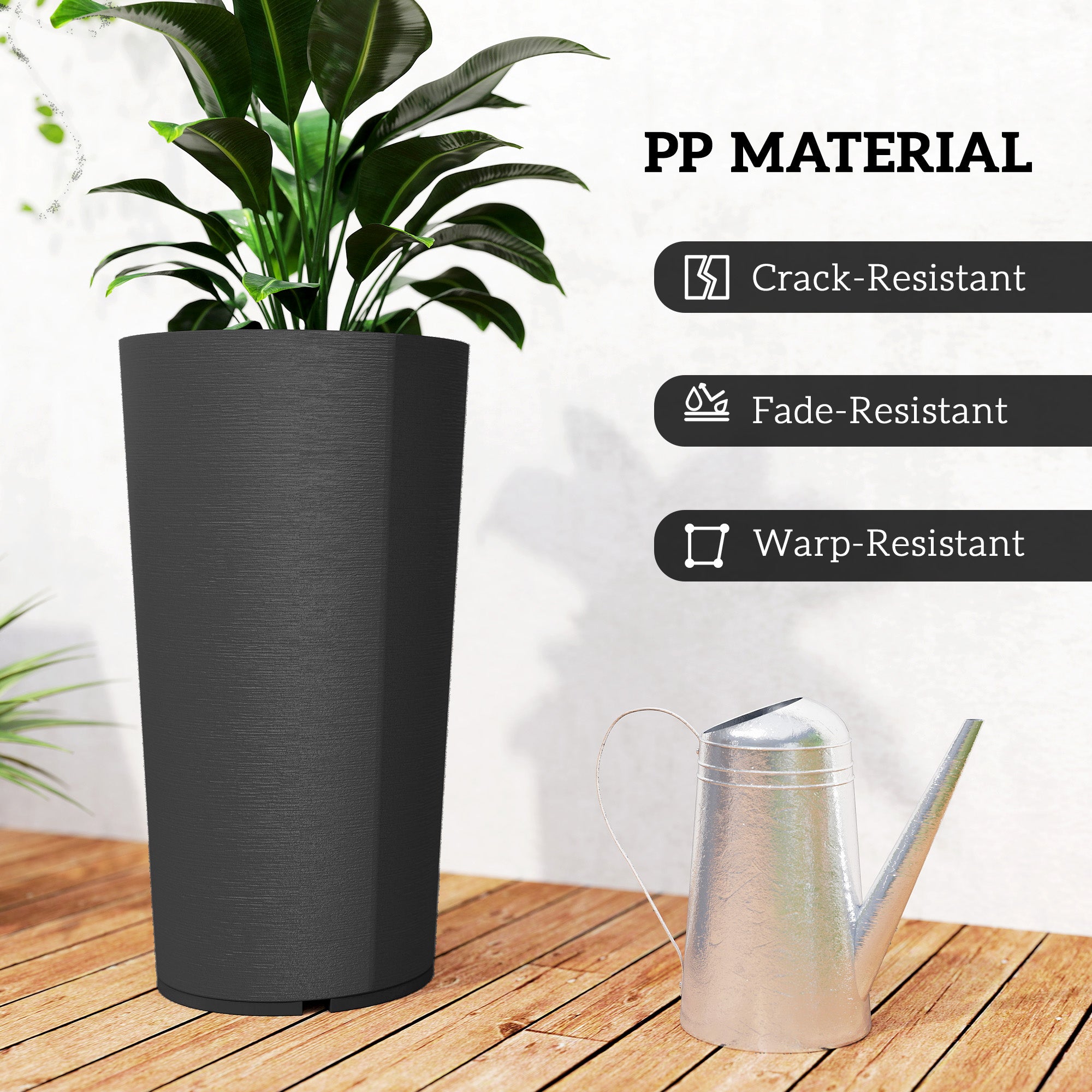 29 Inch Outdoor Planter, Set of 2 Plastic Flower Pots, Weather and UV Resistant Stackable Large Planters