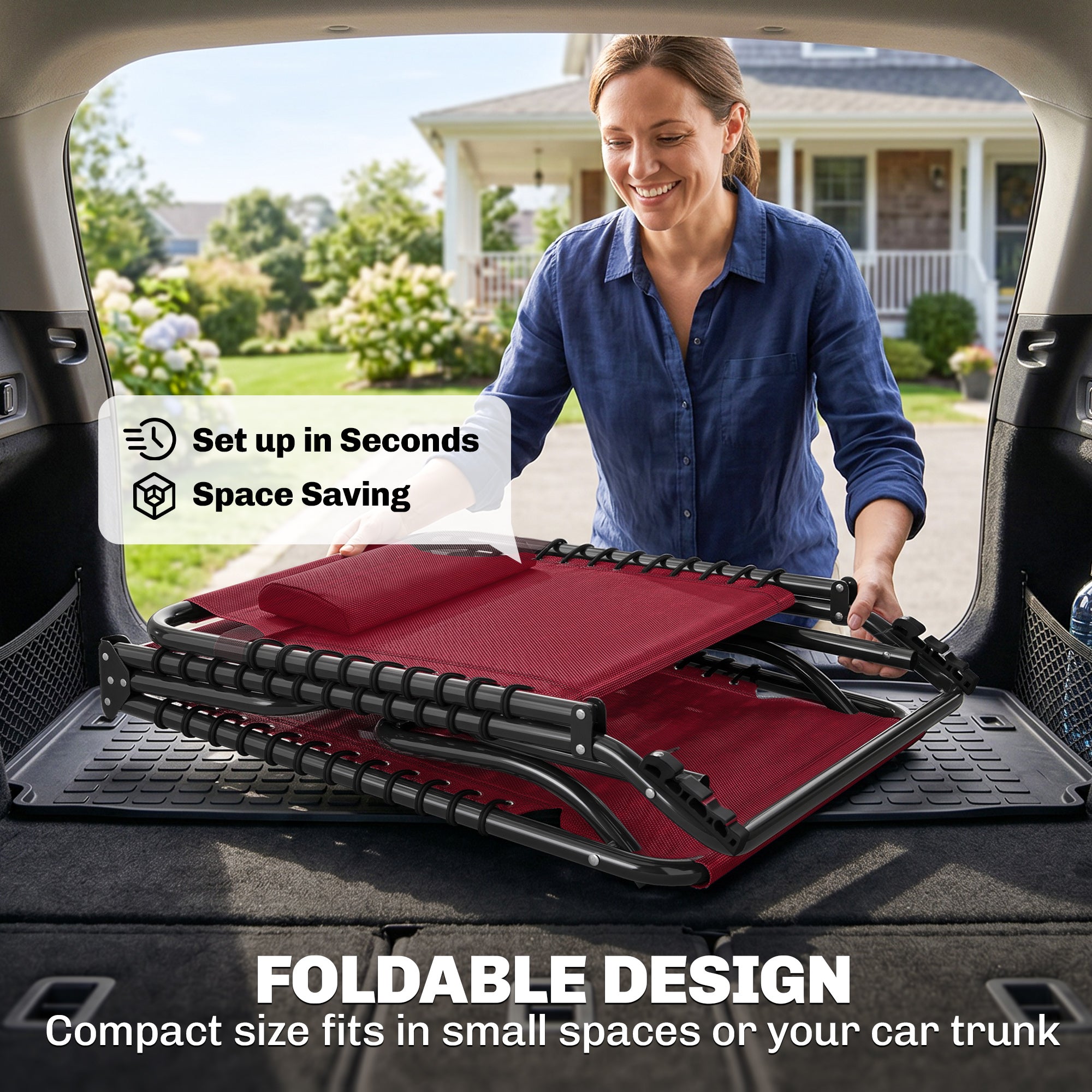 Foldable Chaise Lounge, 3-Position Reclining Back, Portable design and Breathable Mesh for Poolside, Camping, Hiking
