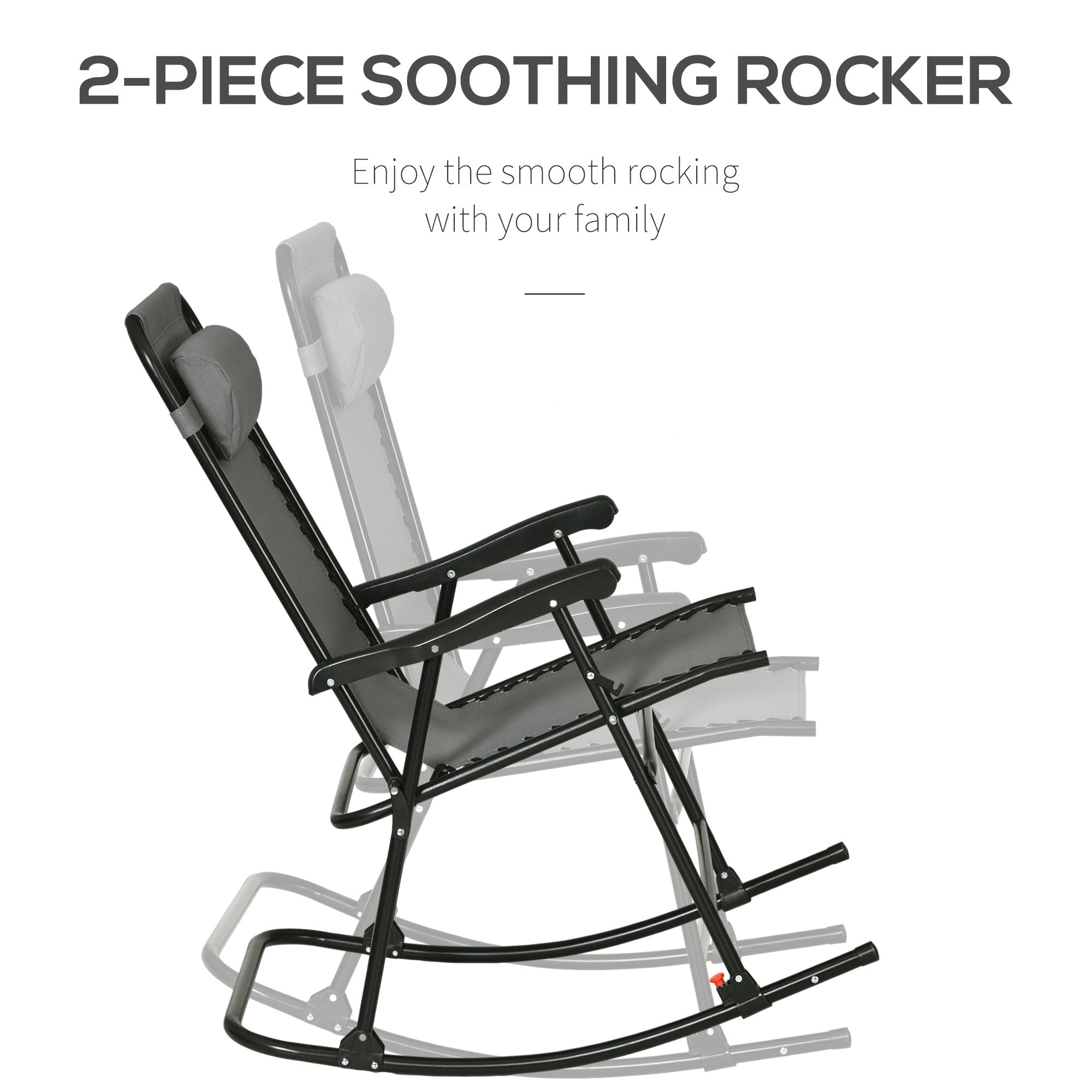 Outdoor Rocking Chair Set of 2, Patio Folding Lawn Rocker Set with Headrests for Yard, Patio, Deck, Backyard, Gray