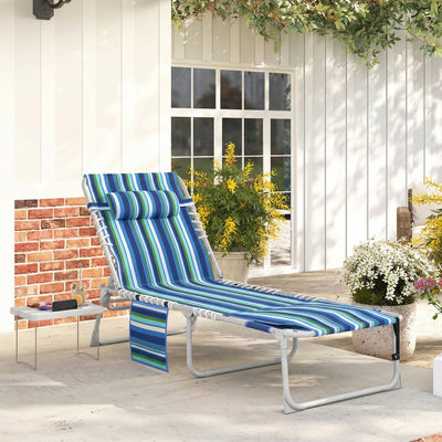 Tanning Chair with Face Hole and Side Table, 5-Position Folding Outdoor Chaise Lounge Chair