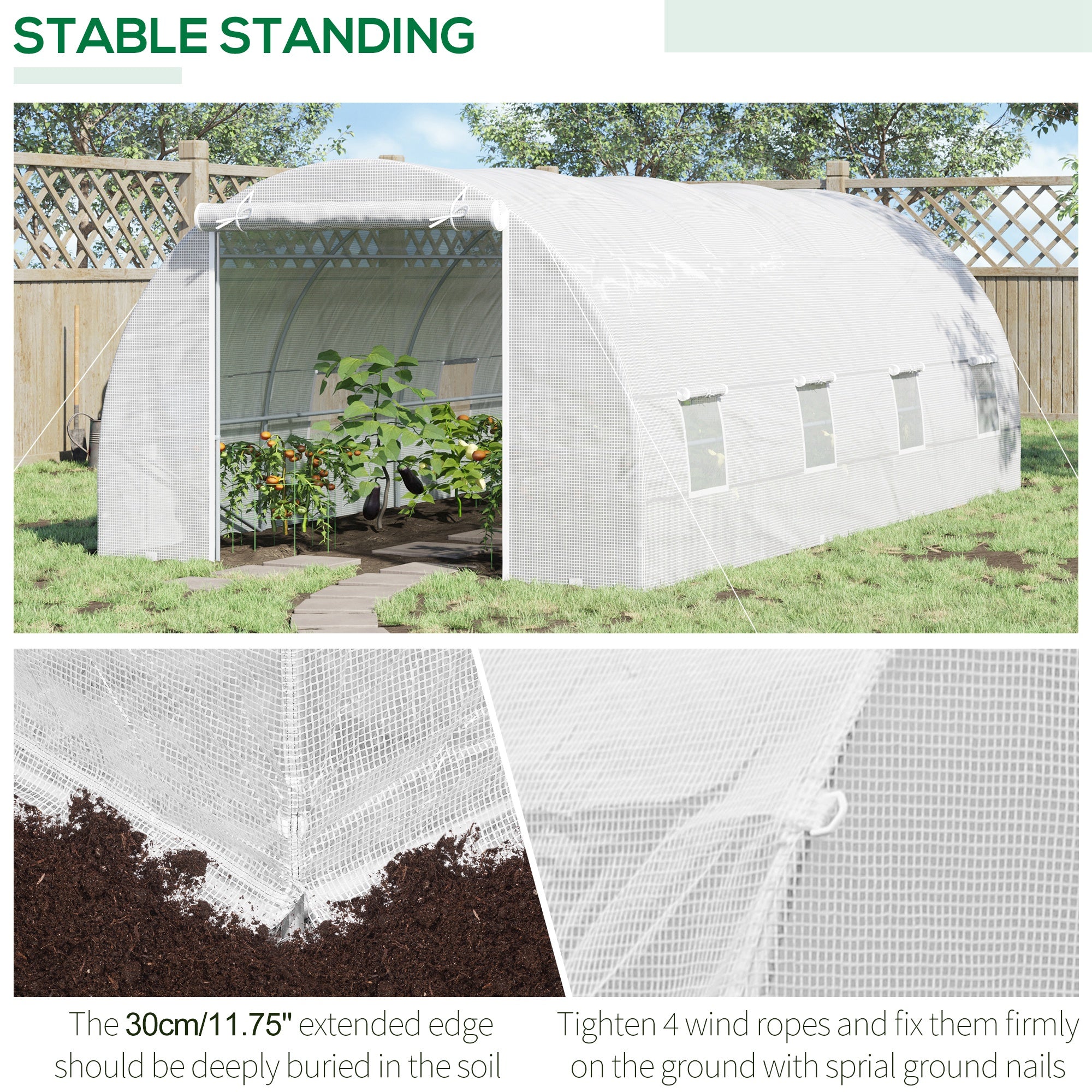 20' x 10' x 7' Walk-In Tunnel Greenhouse with Zippered Door & 8 Mesh Windows, Large Garden Green House Kit, Galvanized Steel Frame