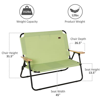 Double Folding Camping Chair, Loveseat for 2 Adults, Portable Camping Couch with Wood Armrest & Cupholders, for Backpacking, Beach, Sports Travel