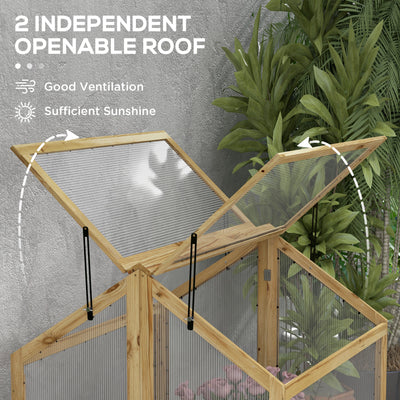 Raised Garden Flower Bed Kit with Greenhouse, Wooden Cold Frame Planter, 35.5" x 31.5" x 36"