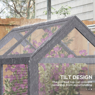 Raised Garden Flower Bed Kit w/ Greenhouse, Wooden Cold Frame Planter, Gray
