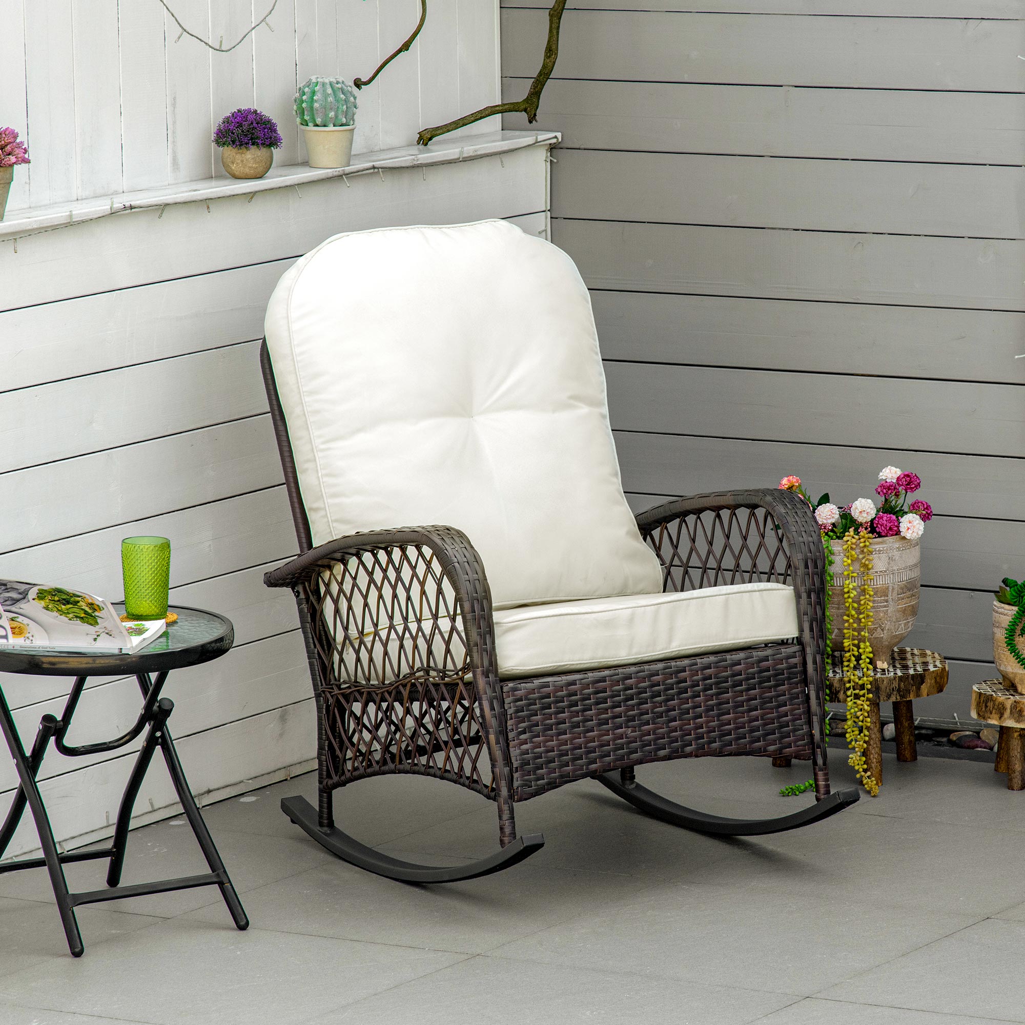 Rattan Porch Rocker w/ Plush Cushion