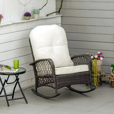 Rattan Porch Rocker w/ Plush Cushion