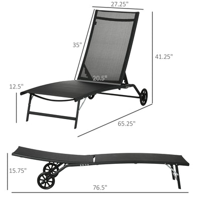 Chaise Lounge Outdoor, 2 Piece Lounge Chair with Wheels, Tanning Chair with 5 Adjustable Positions for Patio, Beach, Yard, Pool