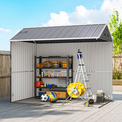 8' x 5.5' Metal Garden Storage Shed, Extra Large Outdoor Tool Storage House w/Lockable Doors, Window, Air Vents