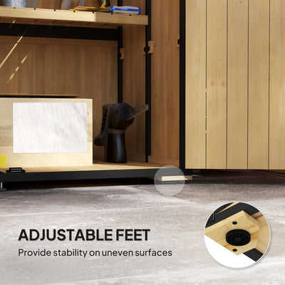 Wood Storage Shed, Outdoor Garden Shed with Asphalt Roof, 2 Shelves, Lockable Doors and Adjustable Feet