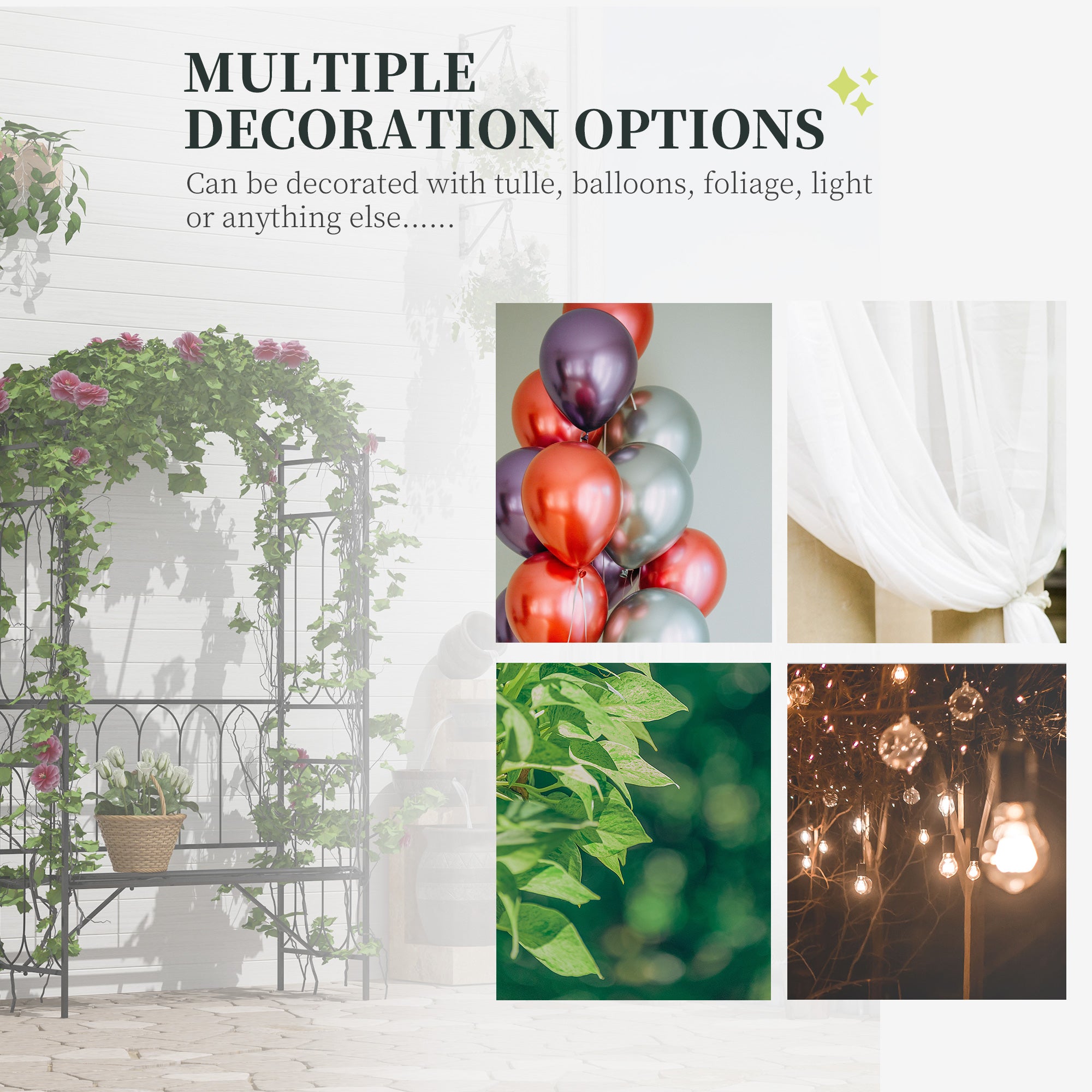 Metal Trellis Arbor Arch for Climbing Plants with Garden Bench, Grow Grapes & Vines, Patio Decor & 2-Person Outdoor Steel Decorative Seating, 484 lbs. Weight Capacity, Black