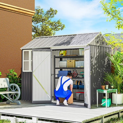 8' x 5.5' Metal Garden Storage Shed, Extra Large Outdoor Tool Storage House w/Lockable Doors, Window, Air Vents