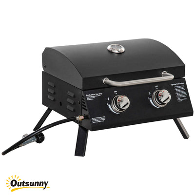 21.75" Charcoal BBQ, Portable Grill with 2 Burners, Heat-Resistant Handle, Folding Legs, Removable Ashtray, Thermometer, Carbon Steel, for Outdoor Cooking, Camping