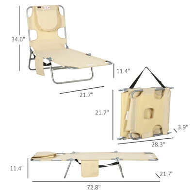 Tanning Chair with Face Hole, 5-Level Adjustable Outdoor Chaise Lounge Chair with Pillow for Beach, Pool