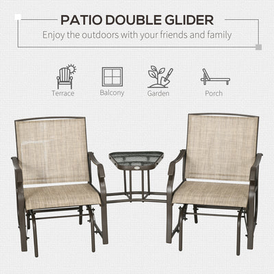 Outdoor Glider Chairs with Coffee Table, Patio 2-Seat Rocking Chair Swing Loveseat with Breathable Sling for Backyard, Garden, and Porch, Light Brown