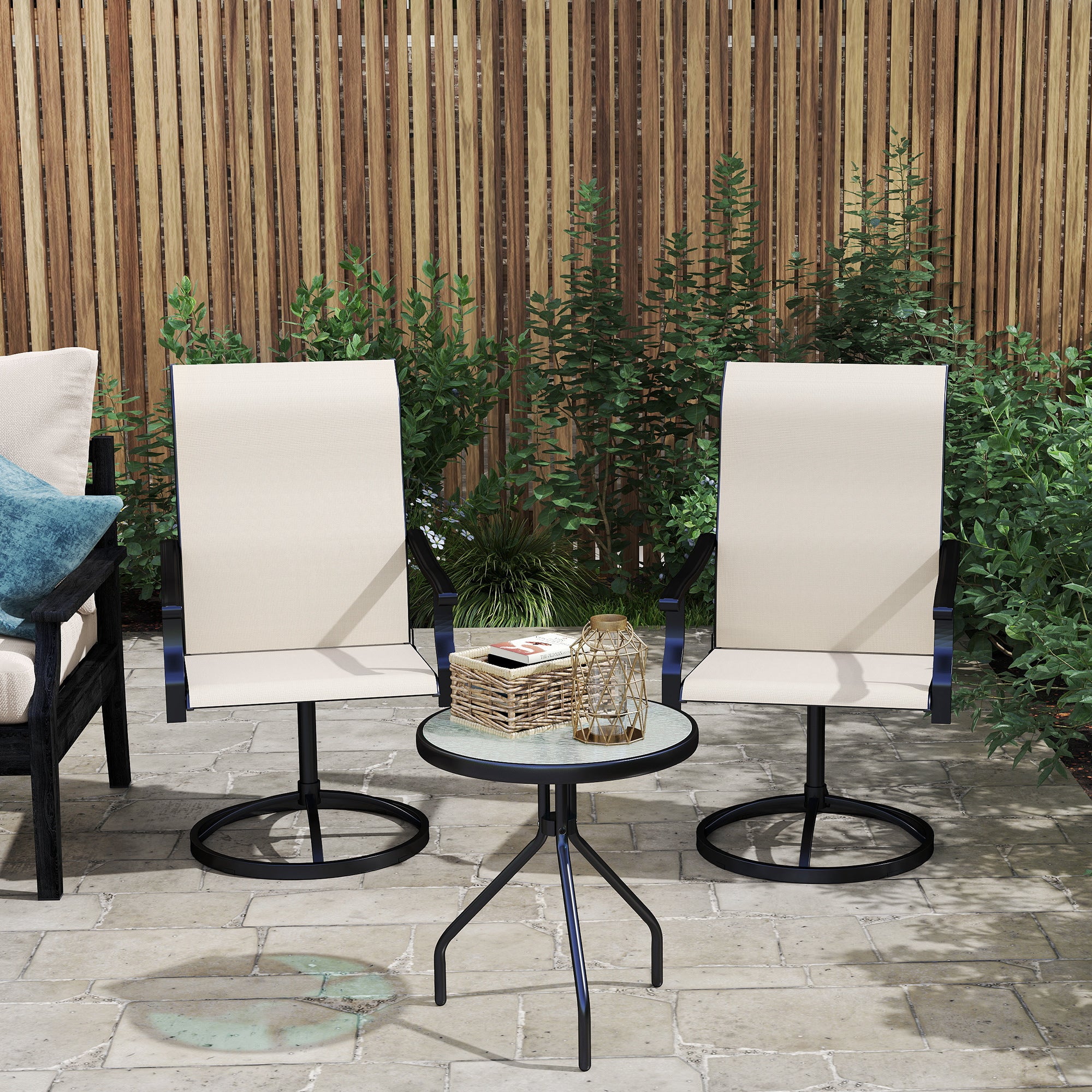 Patio Swivel Chairs Set of 2, High Back Patio Dining Chairs with All-Weather Mesh for Backyard, Lawn, Garden