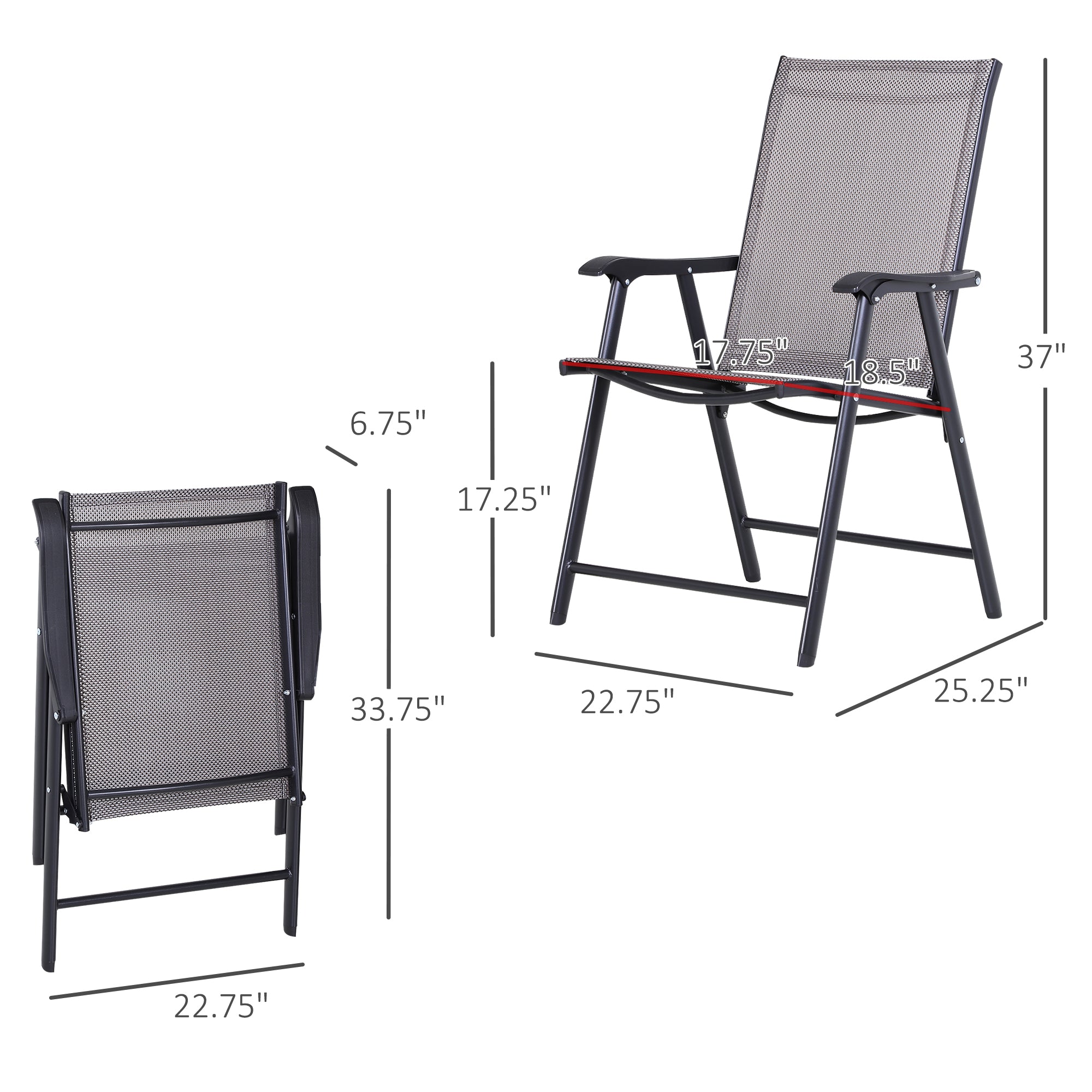 Set of 4 Outdoor Folding Chairs, Stackable Patio Dining Chairs with Armrests, Metal Frame