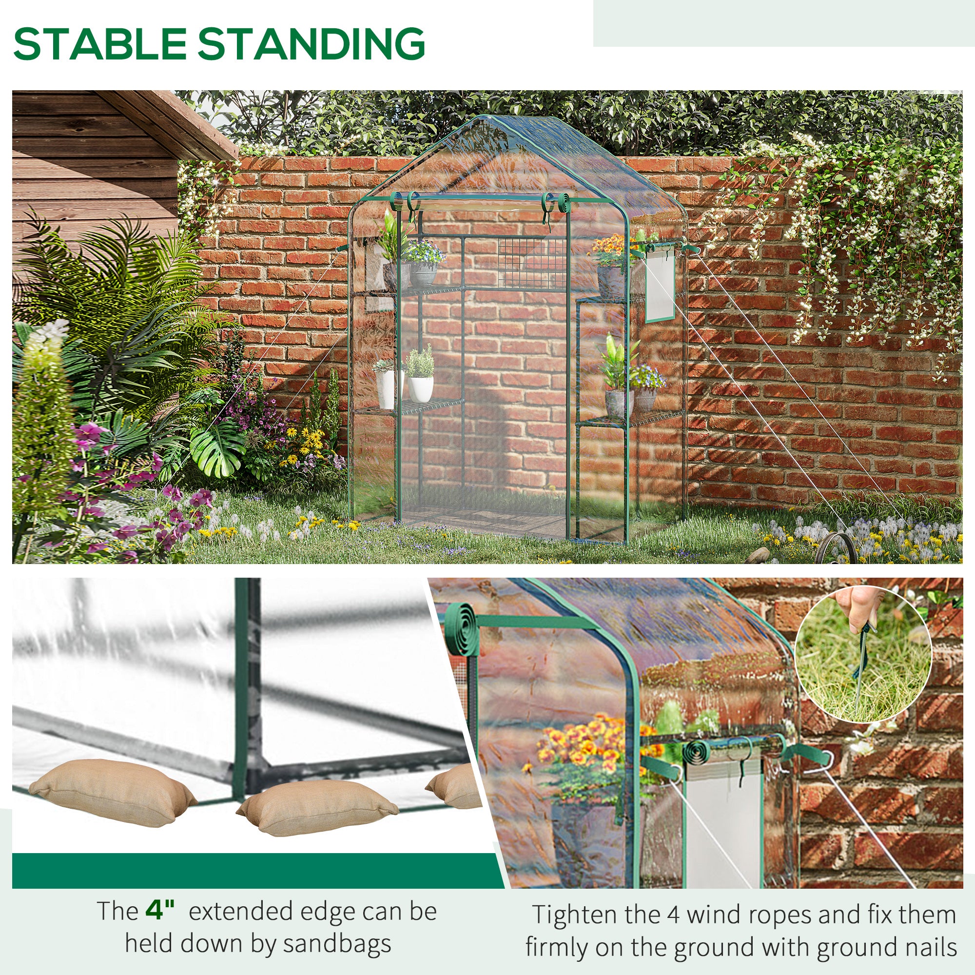 Outdoor Walk-in Mini Greenhouse with Mesh Door & Windows, Small Portable Garden Green House with 3 Tiers 6 Shelves, Trellis, & Plant Labels