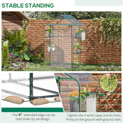 Outdoor Walk-in Mini Greenhouse with Mesh Door & Windows, Small Portable Garden Green House with 3 Tiers 6 Shelves, Trellis, & Plant Labels