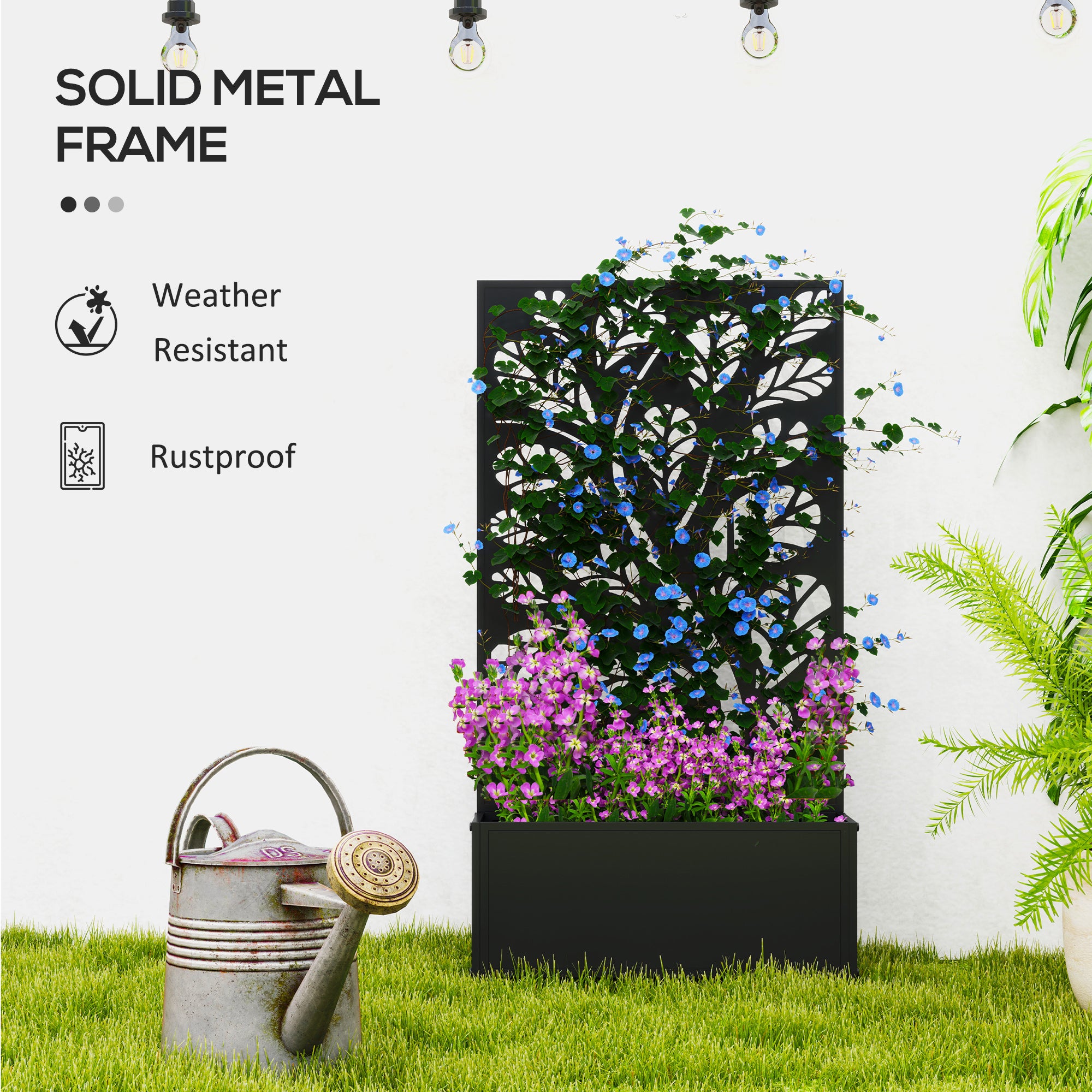 Metal Garden Bed with Trellis for Climbing Plants, Freestanding or Wall Mounted Flower Bed for Garden, Patio, Balcony