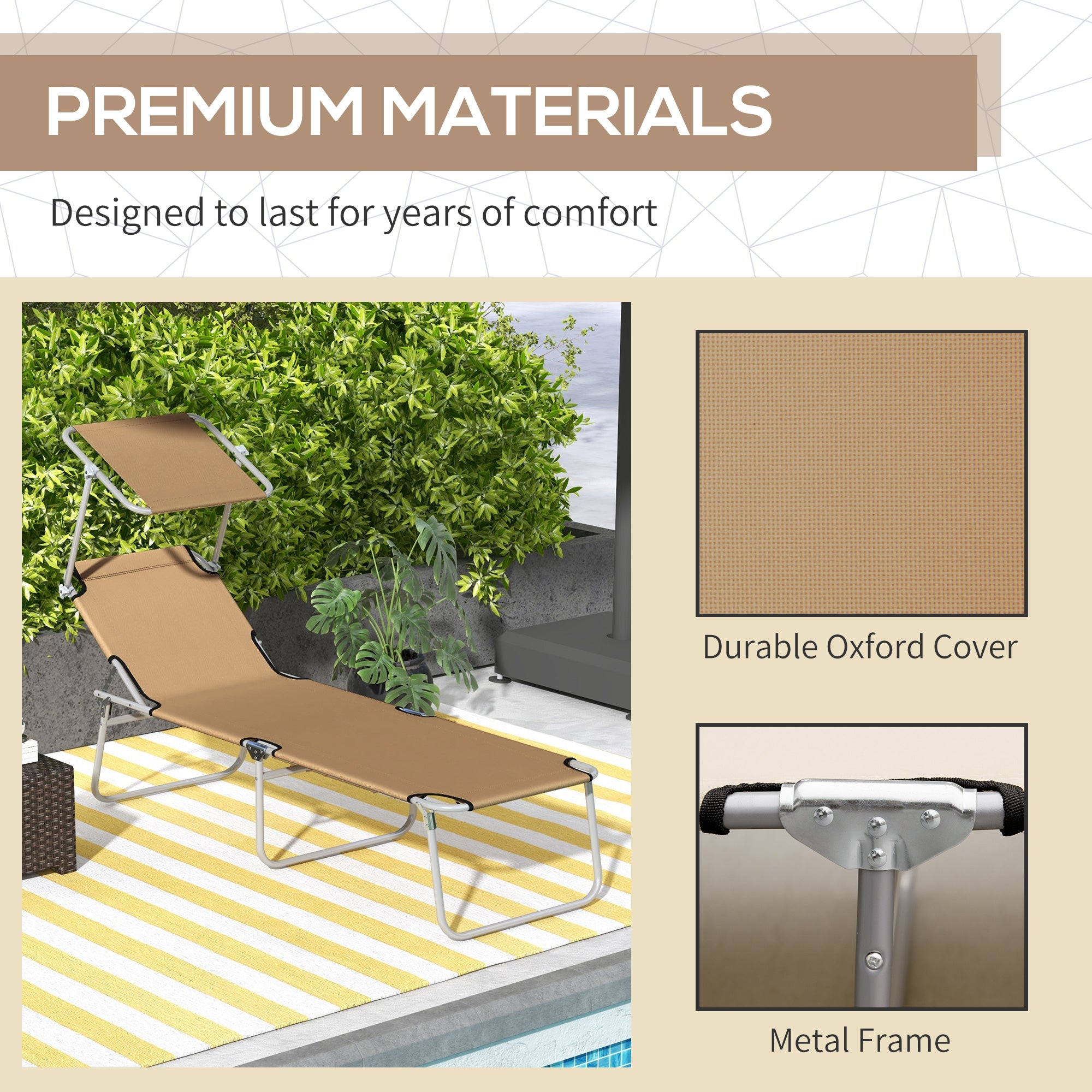 Outdoor Pool Chaise Lounge Chair, Folding Tanning Chair with Sun Shade