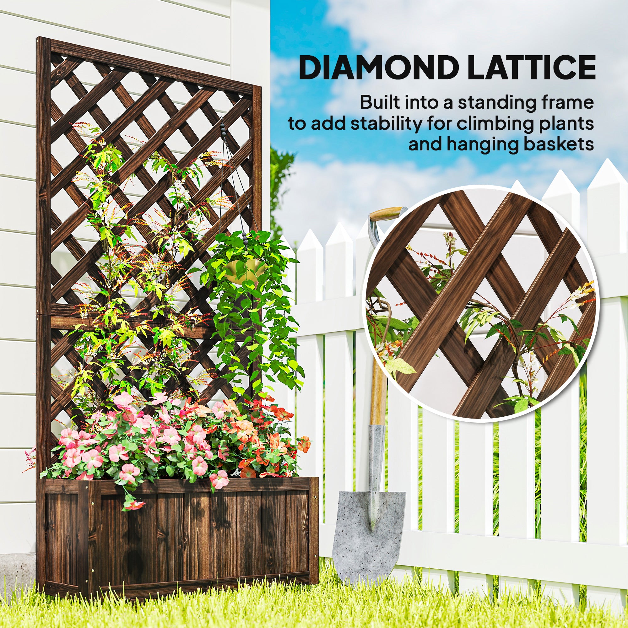 Wooden Raised Garden Bed, Raised Planter Box, Planter with Trellis for Climbing Plants Flowers