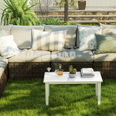 Rectangle Outdoor Coffee Table, HDPE All-Weather Outdoor Patio Table with Slatted Tabletop for Yard, Balcony