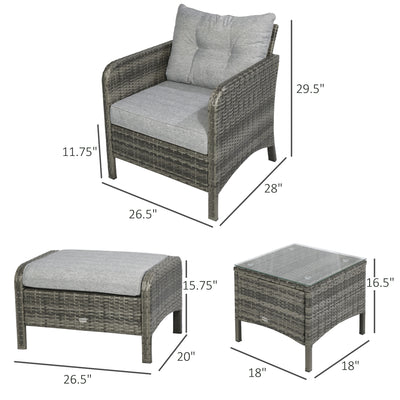 5 Pieces Rattan Wicker Lounge Chair Outdoor Patio Conversation Set with 2 Cushioned Chairs, 2 Ottomans and Tempered Glass Top Coffee Table