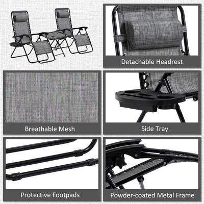 Zero Gravity Chair Set with Side Table, Folding Reclining Chair with Cupholders & Pillows, Adjustable Lounge Chairs for Pool, Backyard, Lawn, Beach