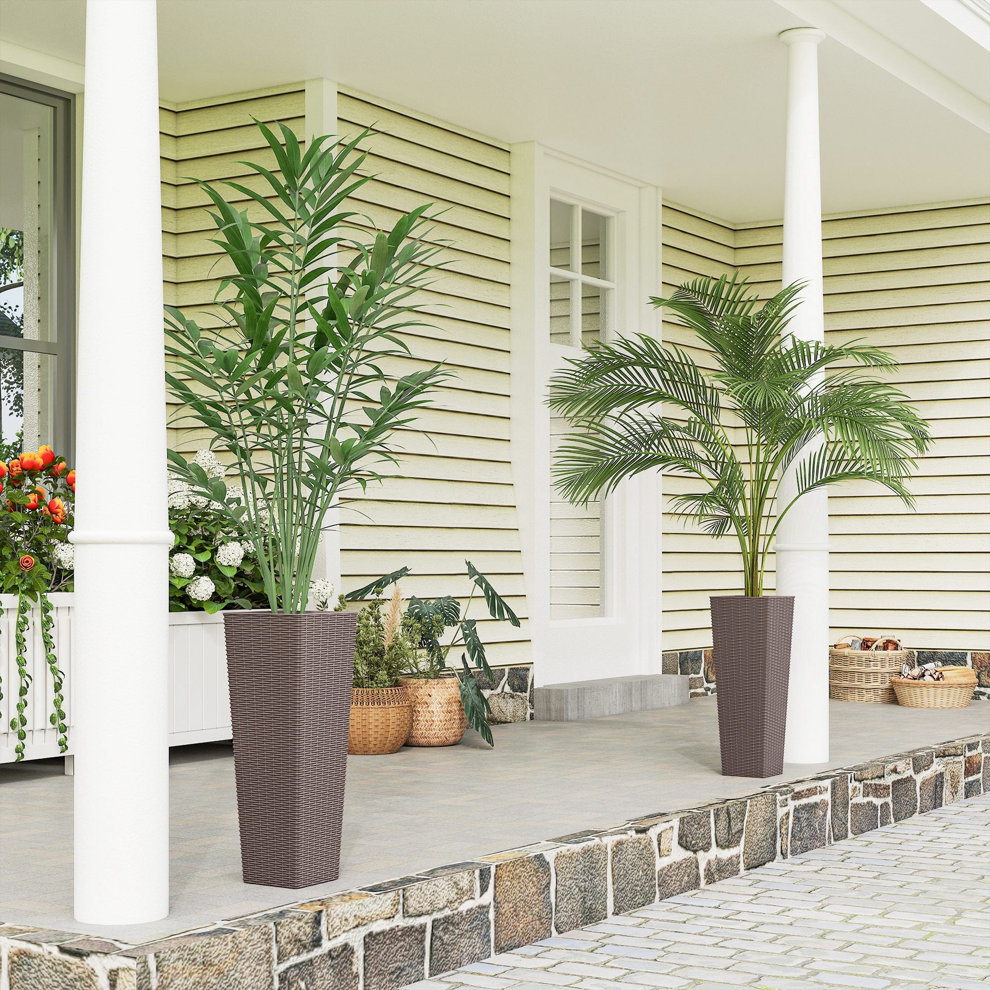 23.6 Inch Tall Planters for Outdoor Plants, Set of 2 Plastic Flower Pots with Drainage Holes