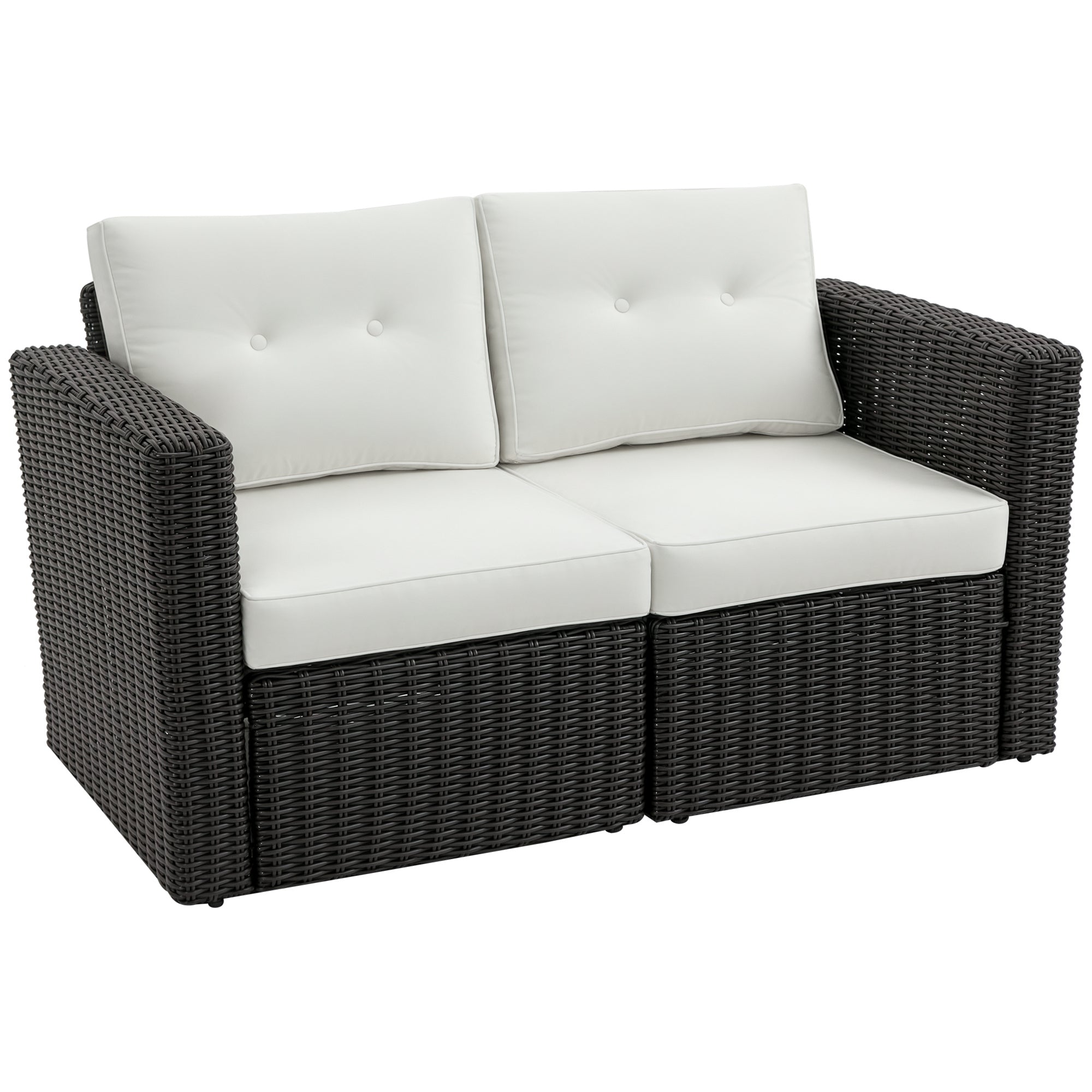 2 Piece Patio Wicker Corner Sofa Set, Outdoor PE Rattan Furniture, with Curved Armrests and Padded Cushions for Balcony, Garden, or Lawn