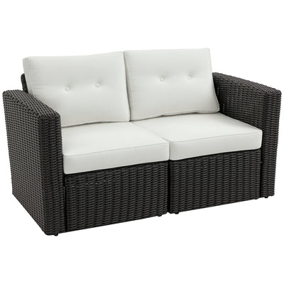2 Piece Patio Wicker Corner Sofa Set, Outdoor PE Rattan Furniture, with Curved Armrests and Padded Cushions for Balcony, Garden, or Lawn