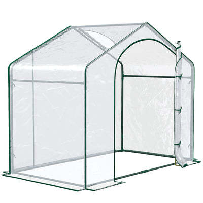 6' x 3' x 5' Portable Walk-in Greenhouse, Plastic Cover, Steel Frame Garden Hot House, Zipper Door, Top Vent for Flowers, Vegetables, Saplings, Tropical Plants, Clear