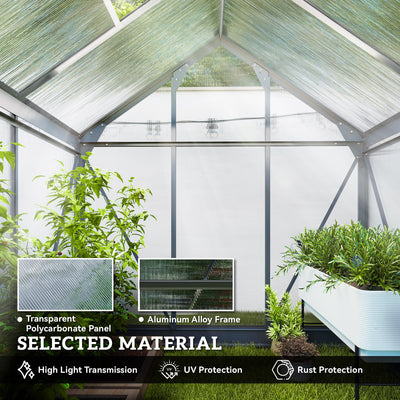 6' x 4' Greenhouse for Outdoors, Polycarbonate Greenhouse with Rain Gutter and Roof Vent, Aluminum Walk-in Green Houses for Outside for Patio Backyard Garden