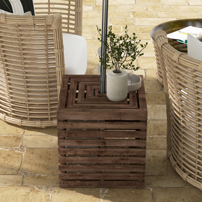 2-in-1 Outdoor Umbrella Base Storage Box, Wooden Patio Coffee Table, Brown