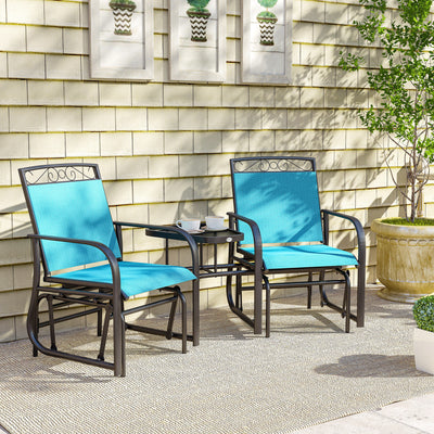 Outdoor Glider Chairs with Coffee Table, Patio 2-Seat Rocking Chair Swing with Breathable Sling for Backyard