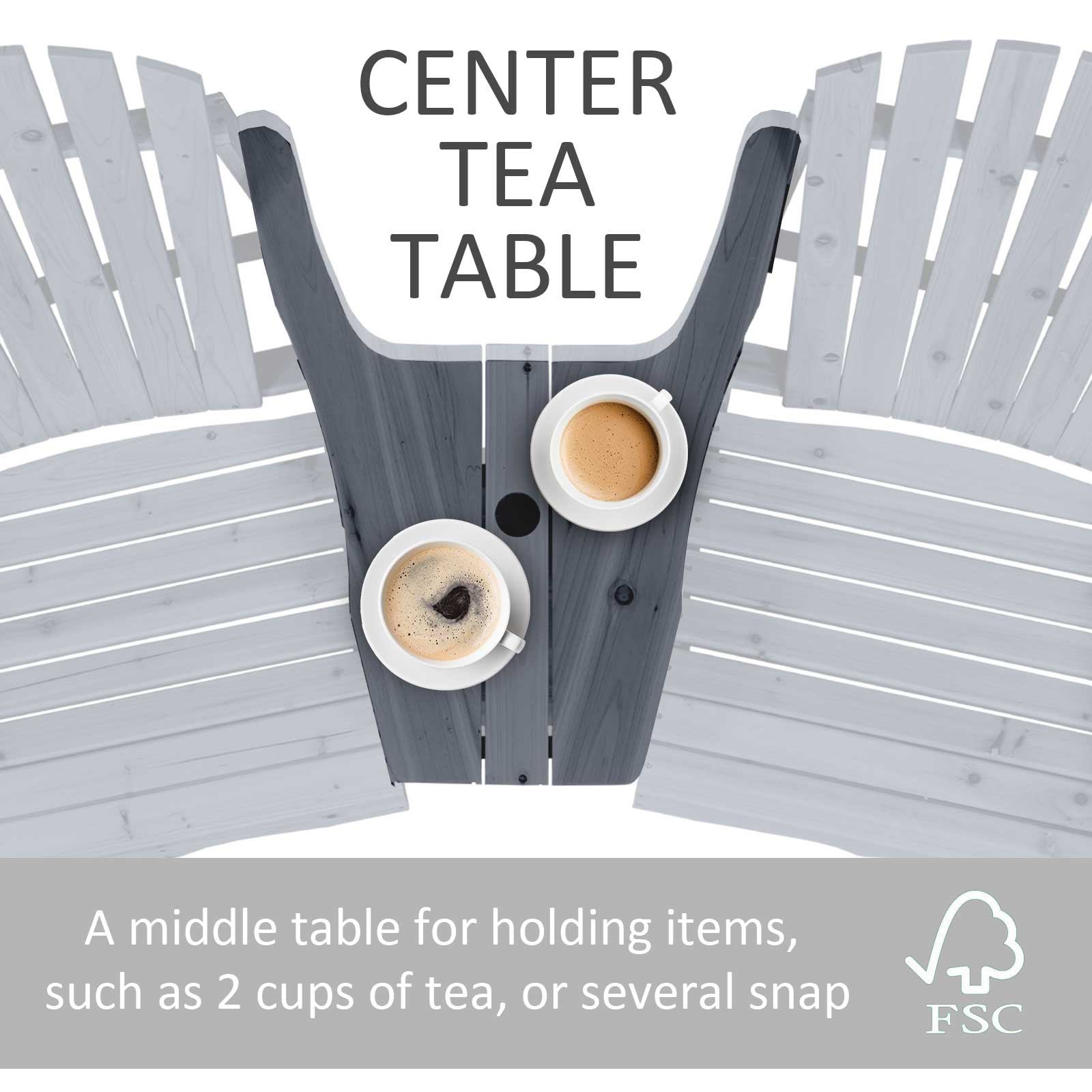 Fire Pit Seating, 2 Wooden Adirondack Chairs with Outdoor Table & Umbrella Hole, Wood 2 Person Adirondack Bench