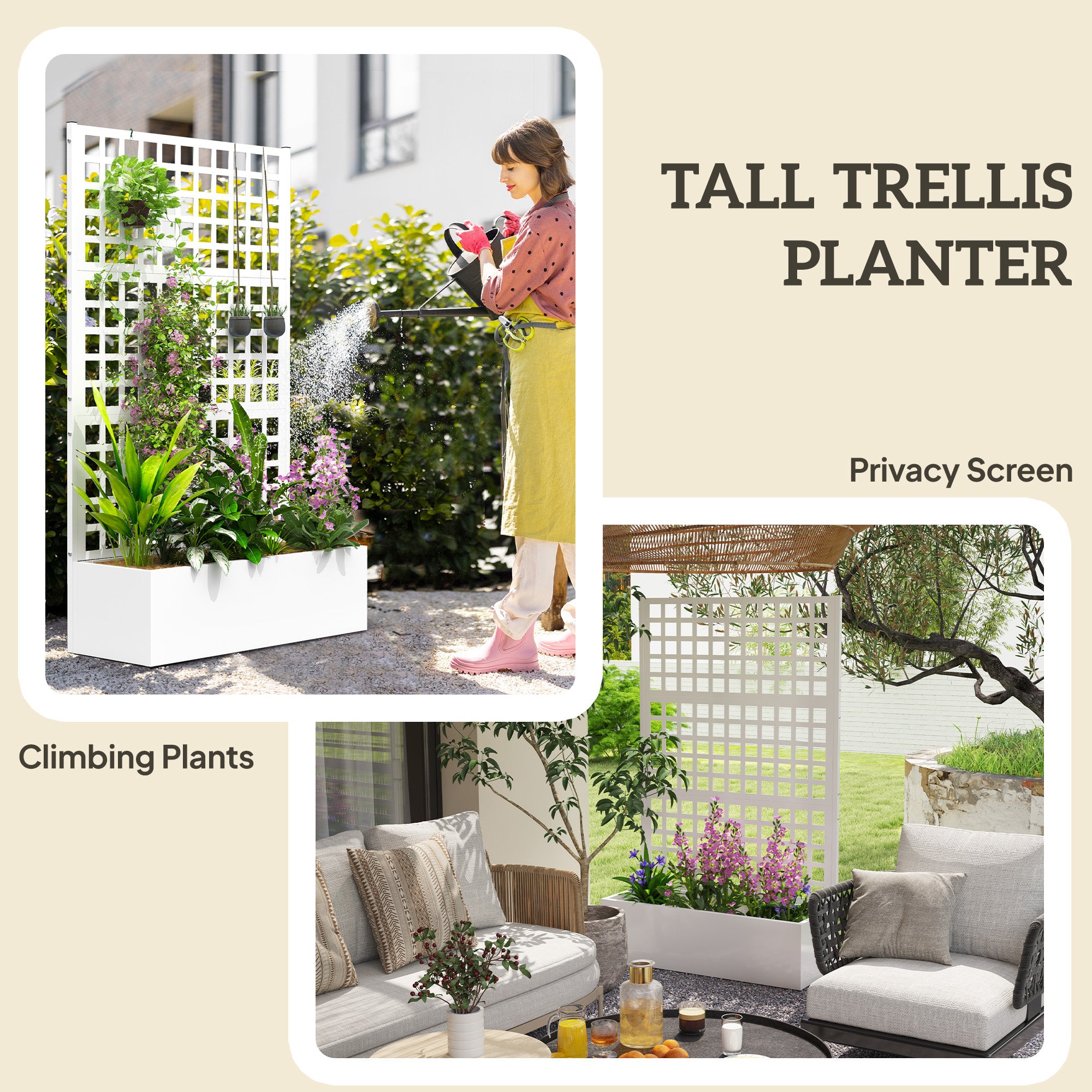 Galvanized Raised Garden Bed Planter Box with Trellis for Climbing Plants, Vegetable, Vines, 43" x 16" x 70"