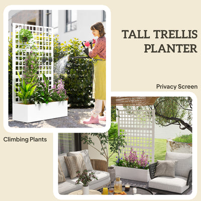 Galvanized Raised Garden Bed Planter Box with Trellis for Climbing Plants, Vegetable, Vines, 43" x 16" x 70"