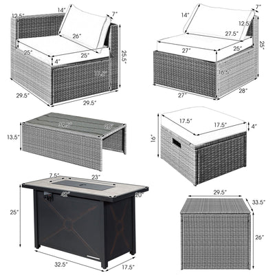 9 Pieces Patio Furniture Set with 42 Inches 60000 BTU Fire Pit