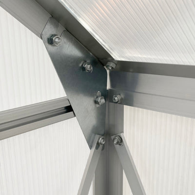 6' x 6' x 6.5' Polycarbonate Greenhouse with Aluminum Frame, Walk-in Heavy Duty Green House with Adjustable Roof Vent, Rain Gutter and Sliding Door for Winter, Silver