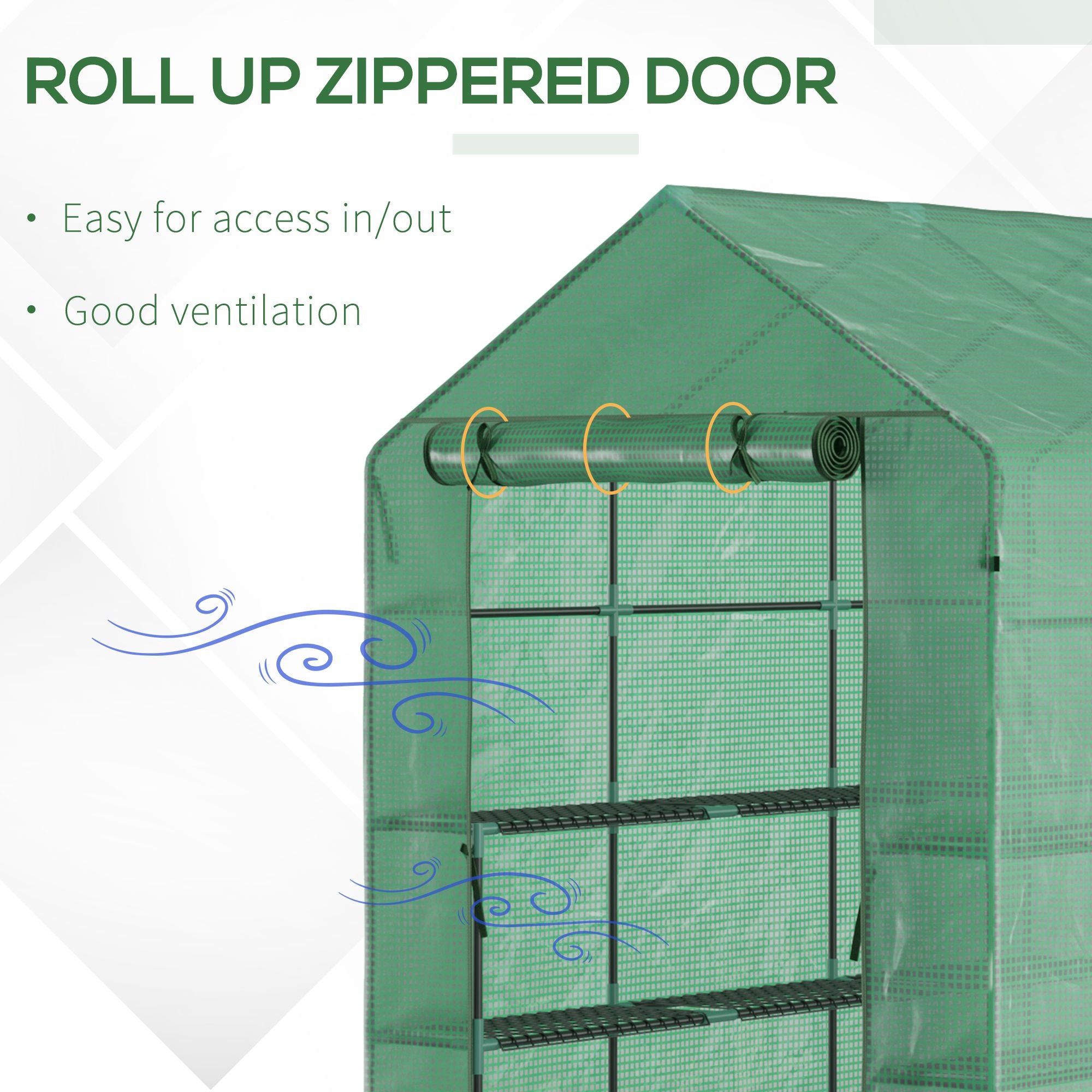 7' x 5' x 6' Walk-in Greenhouse for Outdoors with Mesh Door, 18 Shelf Hot House with Trellis, Plant Labels, UV Protective, Steel Frame for Growing Flowers, Herbs, Vegetables, Saplings, Green