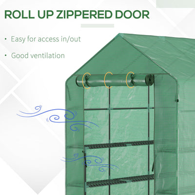 7' x 5' x 6' Walk-in Greenhouse for Outdoors with Mesh Door, 18 Shelf Hot House with Trellis, Plant Labels, UV Protective, Steel Frame for Growing Flowers, Herbs, Vegetables, Saplings, Green