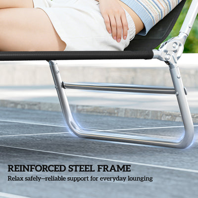 Folding Chaise Lounge Chair, Portable Tanning Chair with Adjustable Backrest, Pillow for Beach Poolside Patio