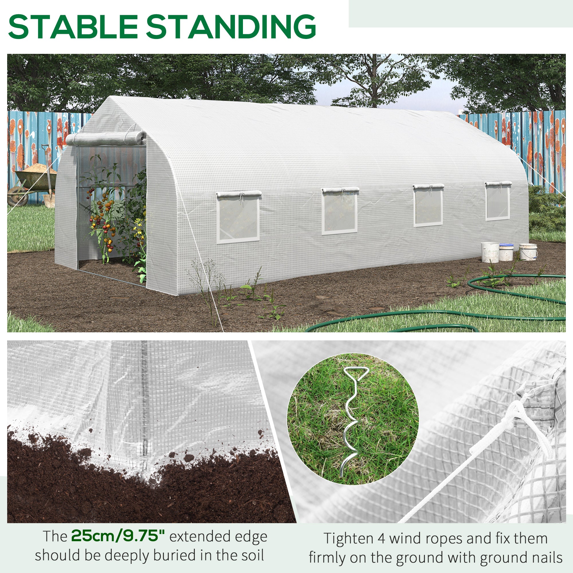 20' x 10' x 7' Walk-in Tunnel Greenhouse with Zippered Mesh Door and 8 Mesh Windows, Gardening Plant Hot House with Galvanized Steel Hoops