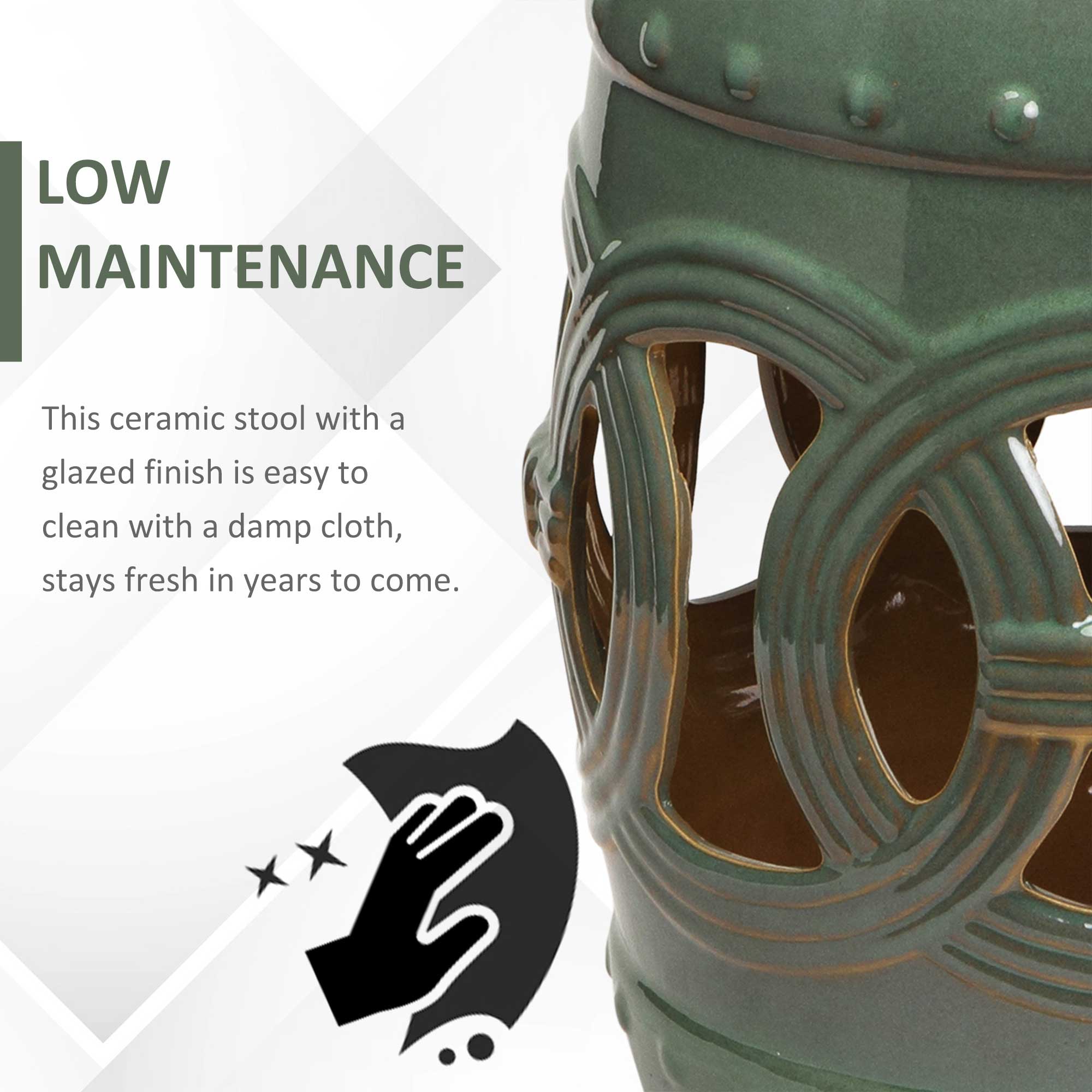 14" x 17" Ceramic Garden Stool with Double-Coin Knotted Ring Design & Strong Glazed Material, Decorative End Table, Home Collection