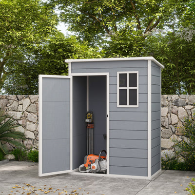 Resin Garden Shed, 5'x3' Outdoor Storage Shed with Lock, Window, Vent, Utility Tool Shed for Backyard, Patio, Gray