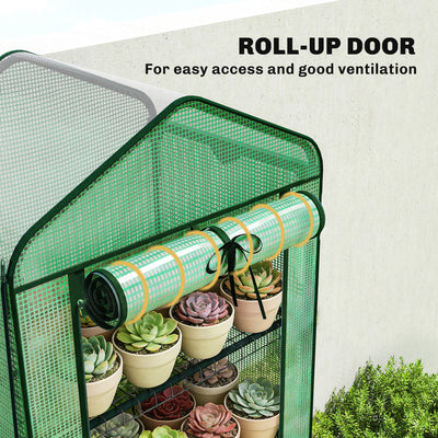 Mini Greenhouse with Screen Roof, 5 Tier Portable Small Greenhouse with High Strength PE Cover