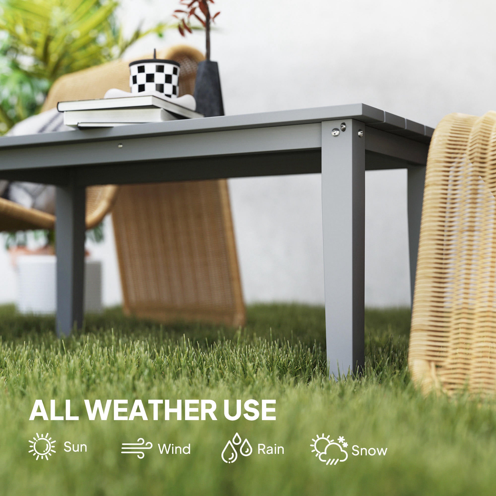 Rectangle Outdoor Coffee Table, HDPE All-Weather Outdoor Patio Table with Slatted Tabletop for Yard, Balcony