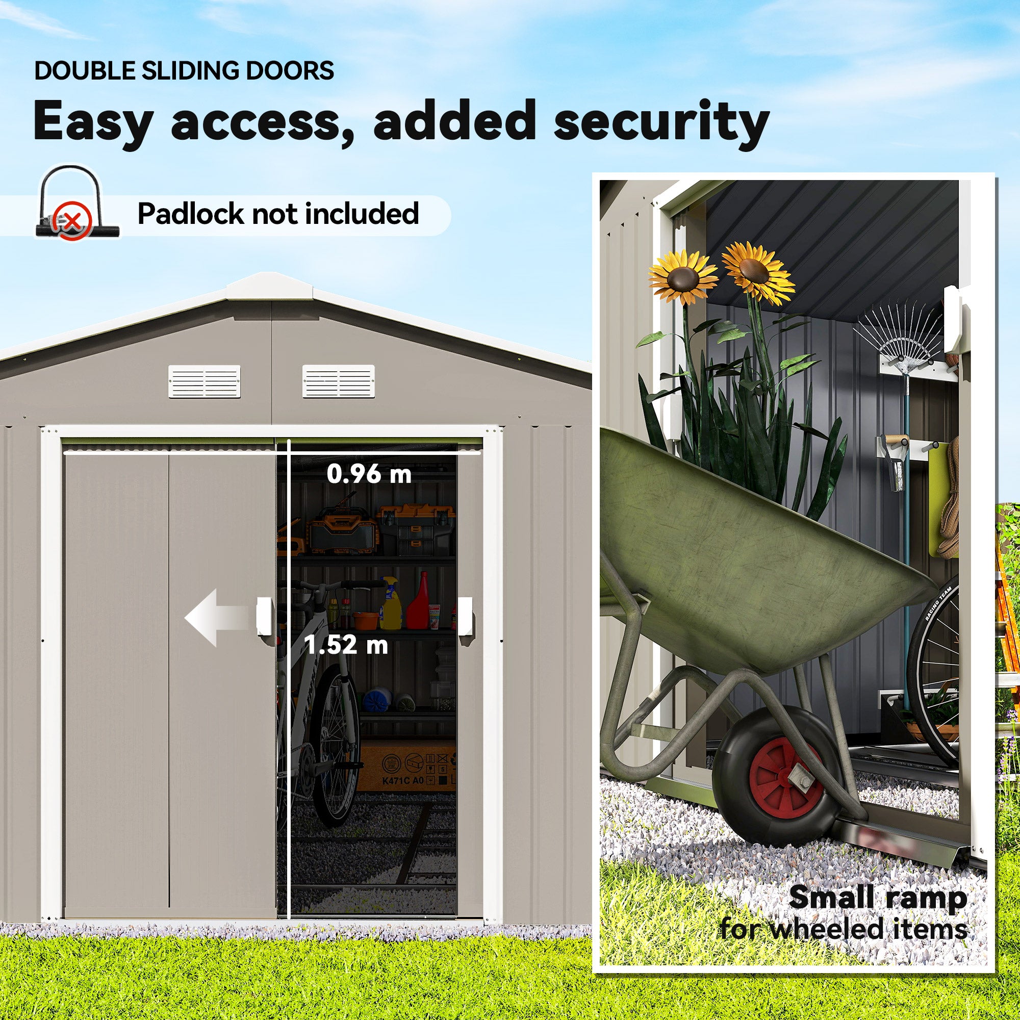 Garden Metal Shed, Storage Shed Utility Storage with Double Locking Doors for Bike, Yard Tools