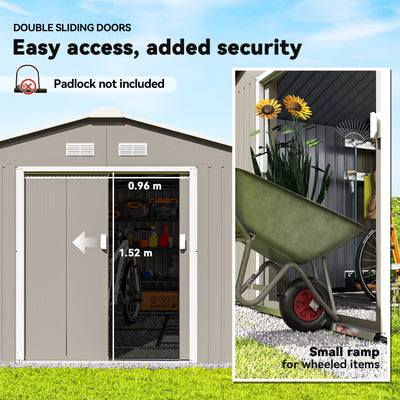 Garden Metal Shed, Storage Shed Utility Storage with Double Locking Doors for Bike, Yard Tools